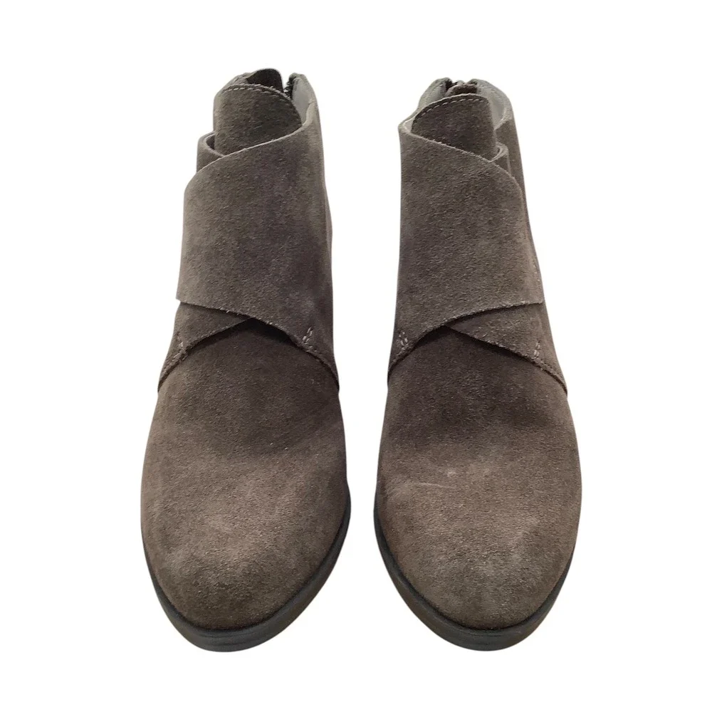 Eileen Fisher Womens Taupe Suede Crossover Wrap Wedge Ankle Boots Size 5 M
